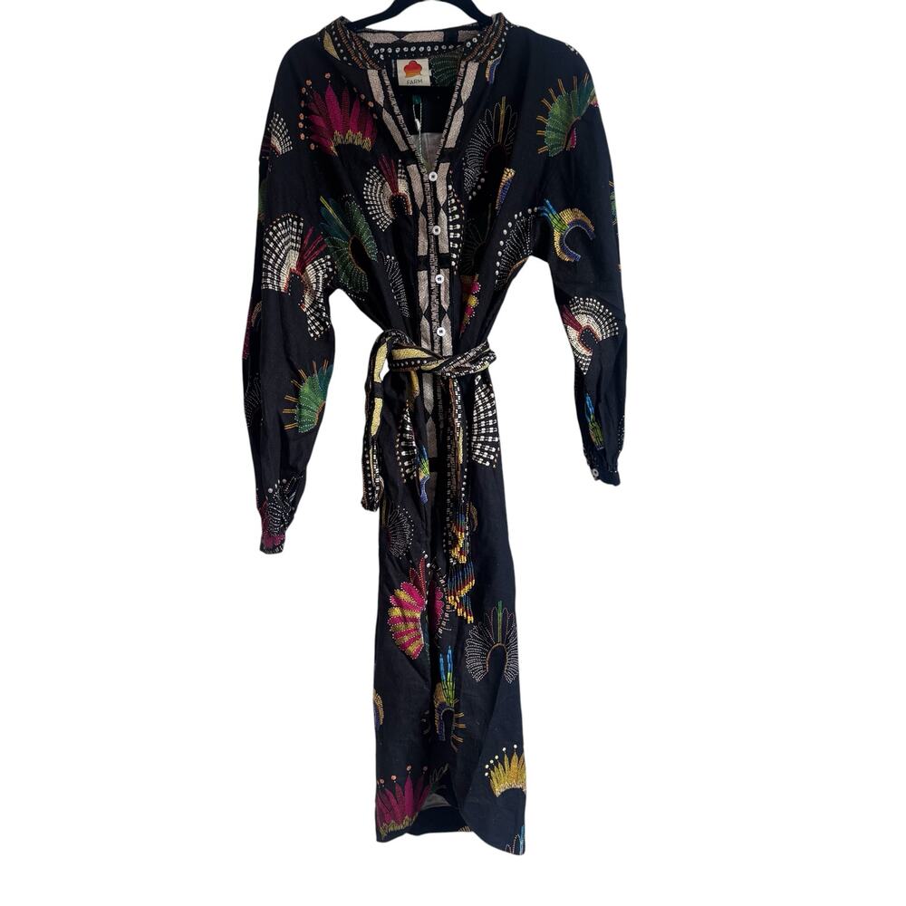 FARM Rio Black Midi Dress with Multicolor Fan Print NWT - Picture 4 of 8